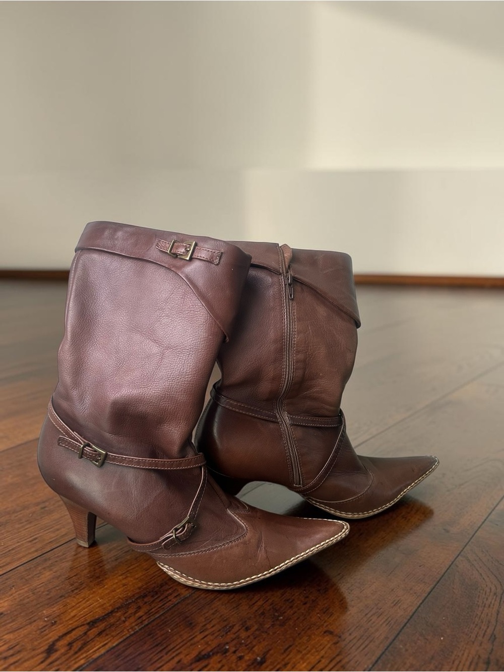 Luichiny Brown Leather Pointed Toe Western Boots Made in Brazil Size 10M